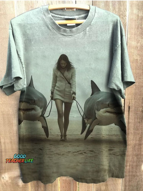 Funny Shark Print Casual T-shirt