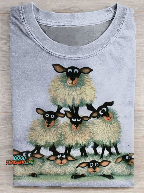 Funny Lamb Print Casual T-shirt