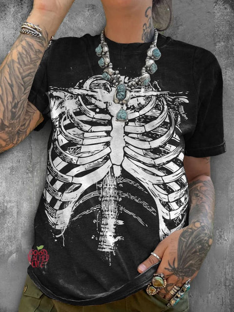 Skeleton Print Casual T-shirt