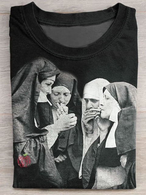 Nuns Smoking Printed Casual T-shirt