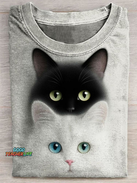 Cat Printed Casual T-shirt