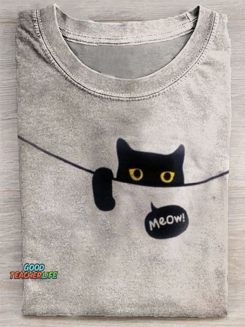 Funny Cat Print Short-sleeved T-shirt