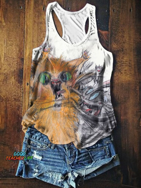 Funny Cat Print Tank Top
