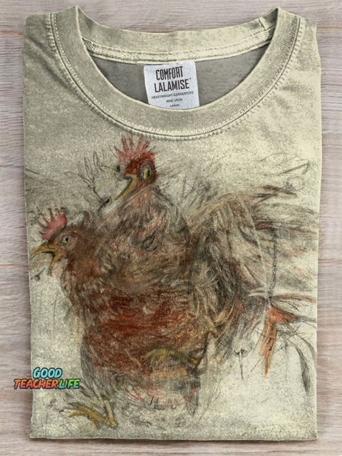 Funny Chicken Print Casual Short-sleeved T-shirt