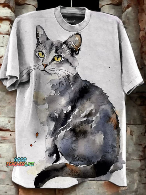Cat Art Print Casual T-shirt