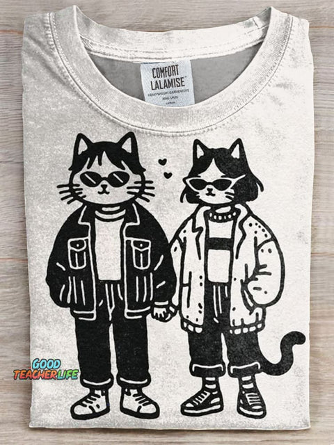 Cat Art Print Casual T-shirt