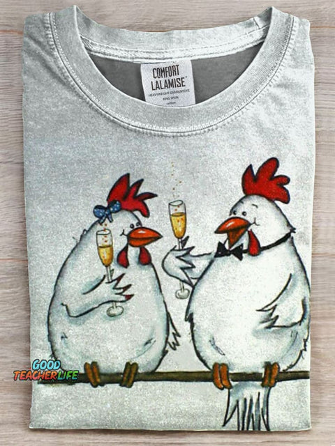 Funny Chicken Print Casual T-shirt