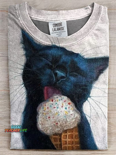 Funny Cat Print Casual T-shirt