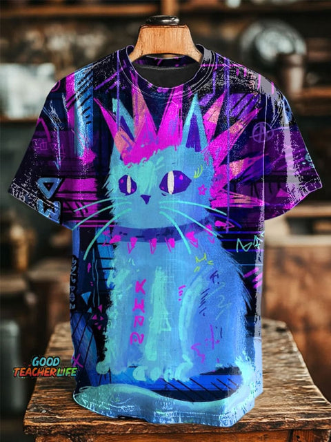 Pop Art Cat Print Casual Top
