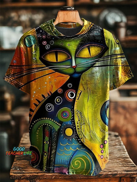 Abstract Art Cat Print Casual T-shirt