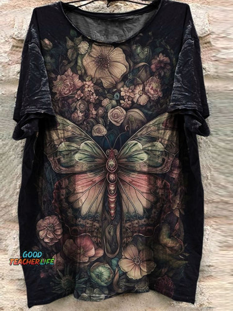 Floral Butterfly Print Casual T-shirt