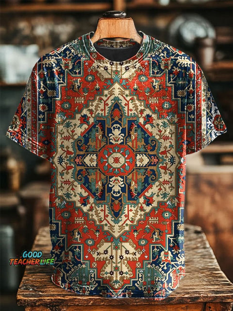 Retro Ethnic Geometric Printing T-shirt