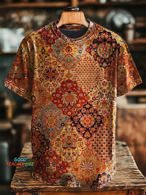 Retro Ethnic Geometric Printing T-shirt