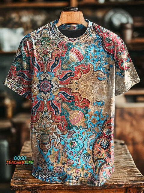 Retro Ethnic Geometric Printing T-shirt