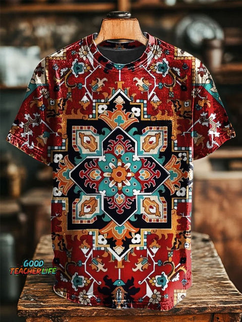 Retro Ethnic Geometric Printing T-shirt