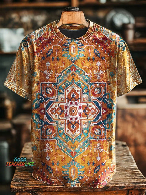 Retro Ethnic Geometric Printing T-shirt