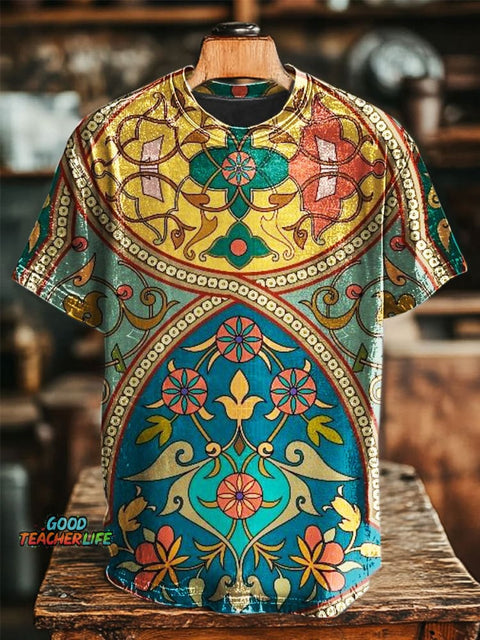 Retro Ethnic Geometric Printing T-shirt