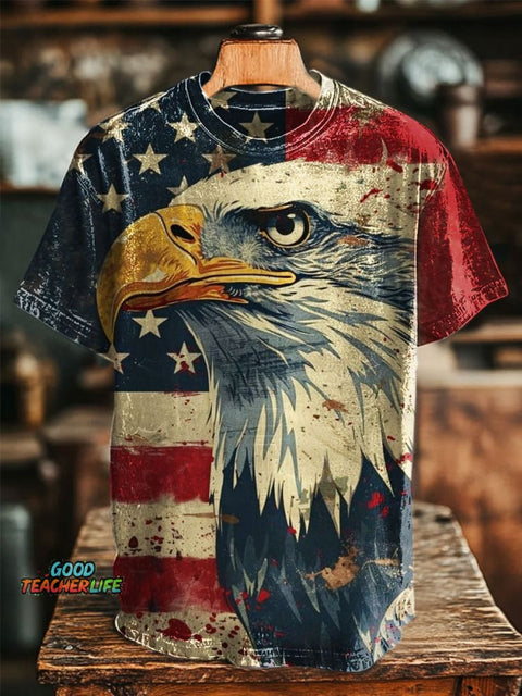 American Flag Eagle Print Retro T-Shirt