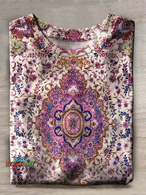 Ethnic Floral Print Casual Retro T-shirt