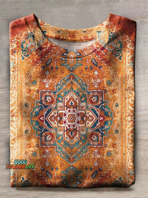 Ethnic Floral Print Casual Retro T-shirt