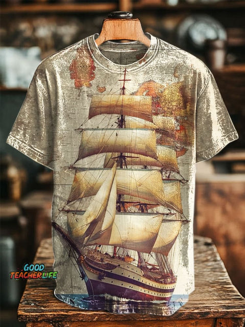 Retro Navigation Print Casual T-shirt