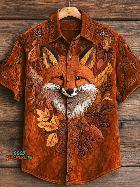 Flower Fox Print Casual 100% Cotton Shirt