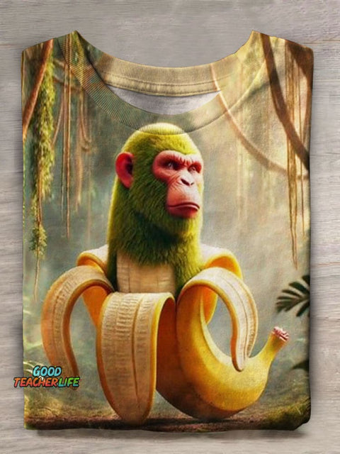 Funny Banana Monkey Print Casual T-shirt