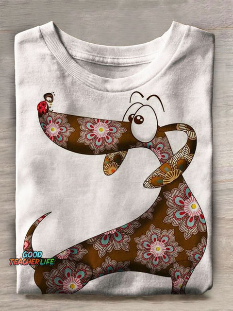 Cute Dachshund Printed Casual T-shirt