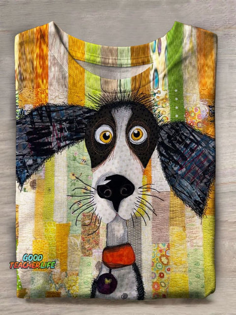 Art Dog Print Casual T-shirt
