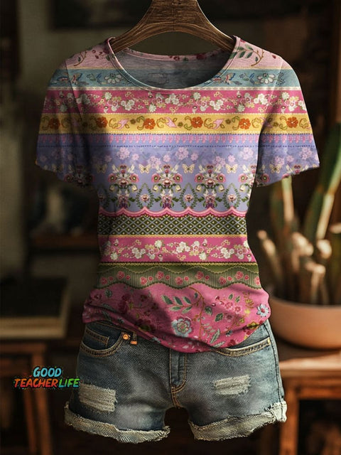 Ethnic Flowers Art Print Casual T-shirt