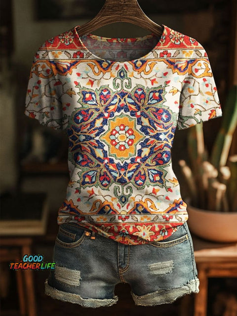 Ethnic Flowers Art Print Casual T-shirt