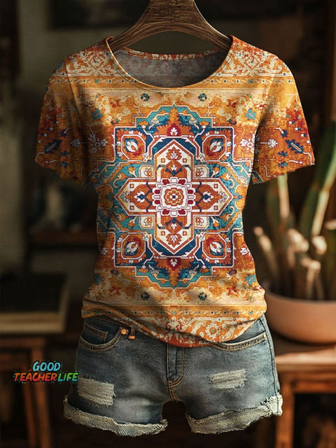 Ethnic Flowers Art Print Casual T-shirt