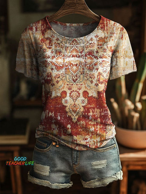 Ethnic Flowers Art Print Casual T-shirt