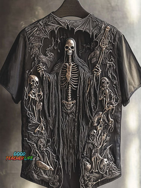 Dark Skeleton Art Print Casual T-shirt