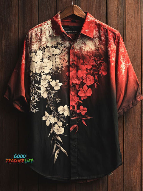 Dark Flowers Print Casual Shirt