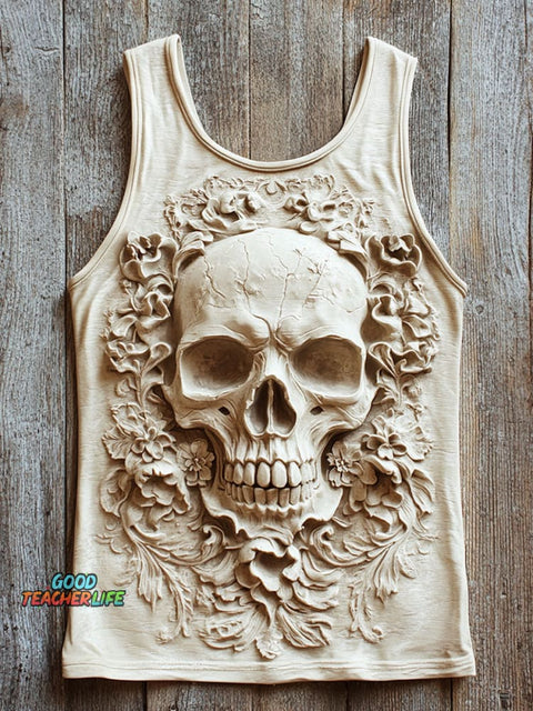 Skull Print 100% Cotton Casual Tank Top