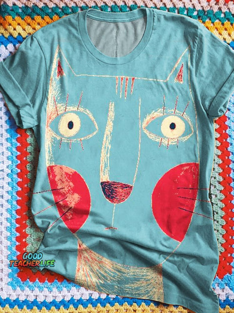 Abstract Cat Art Print Casual T-shirt