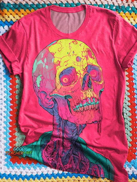 Colorful Skull Art Print Casual T-shirt