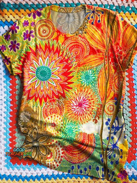 Colorful Flowers Art Print Casual T-shirt