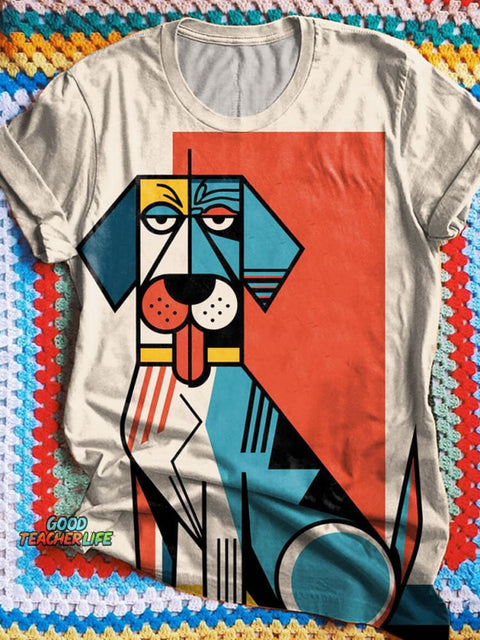 Abstract Dog Art Print Casual T-shirt