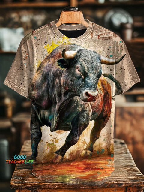 Bull Art Print Casual T-shirt