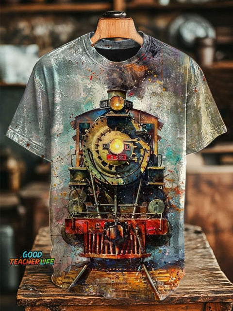 Train Art Print Casual T-shirt