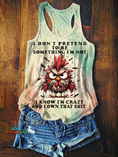 Angry Chicken Print Tank Top