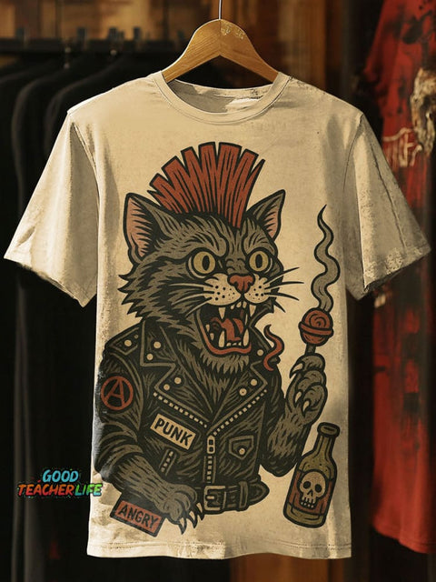 Punk Cat Art Print Casual Top