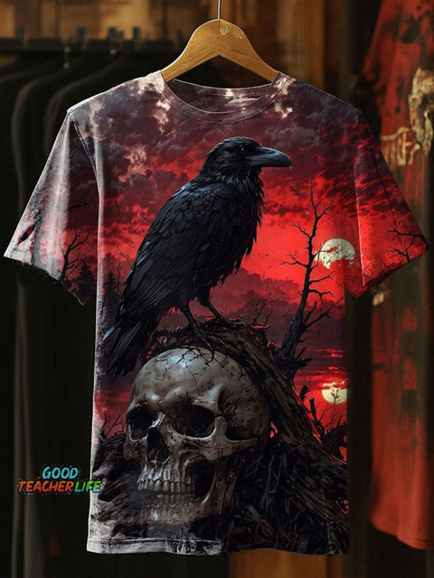 Skull Crow Printed Casual Top