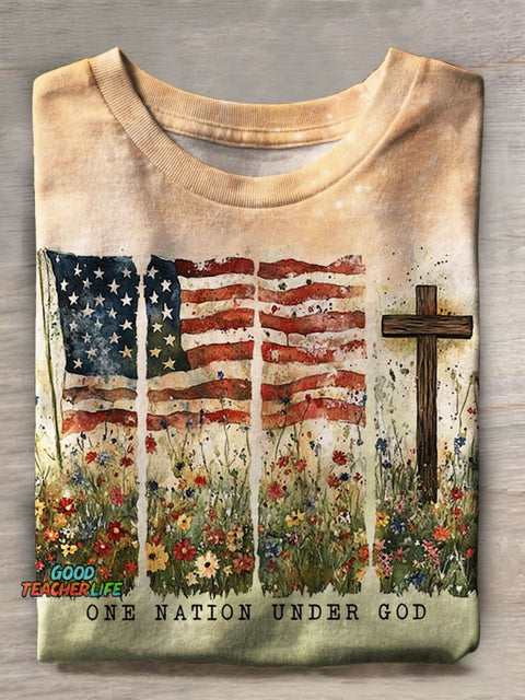 One Nation Under God Prints Casual T-shirt