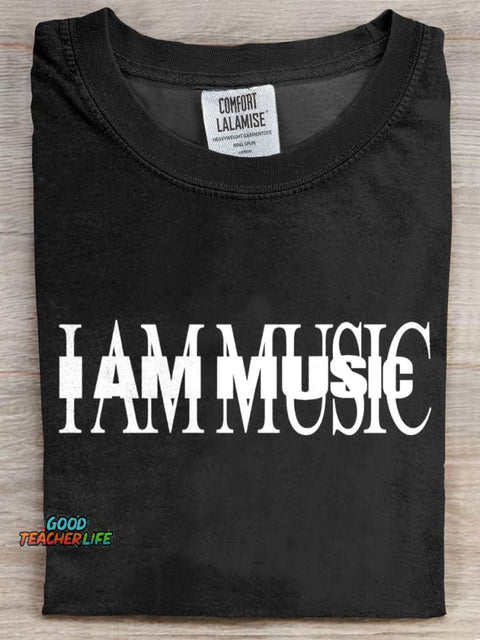 I Am Music Prints Casual T-shirt