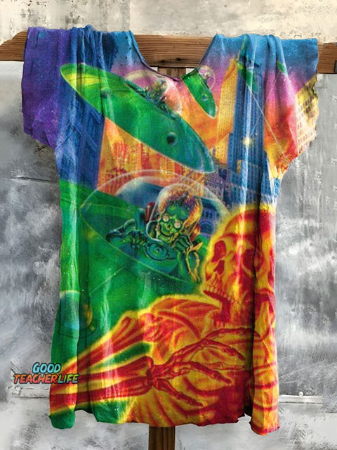 Skeleton Art Print Cotton Crew Tee