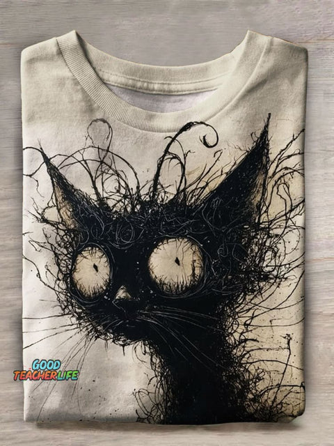 Black Cat Prints Casual T-shirt
