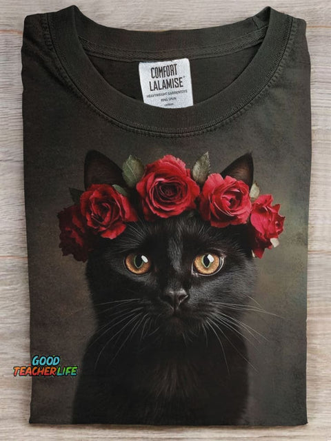 Black Cat Prints Casual T-shirt